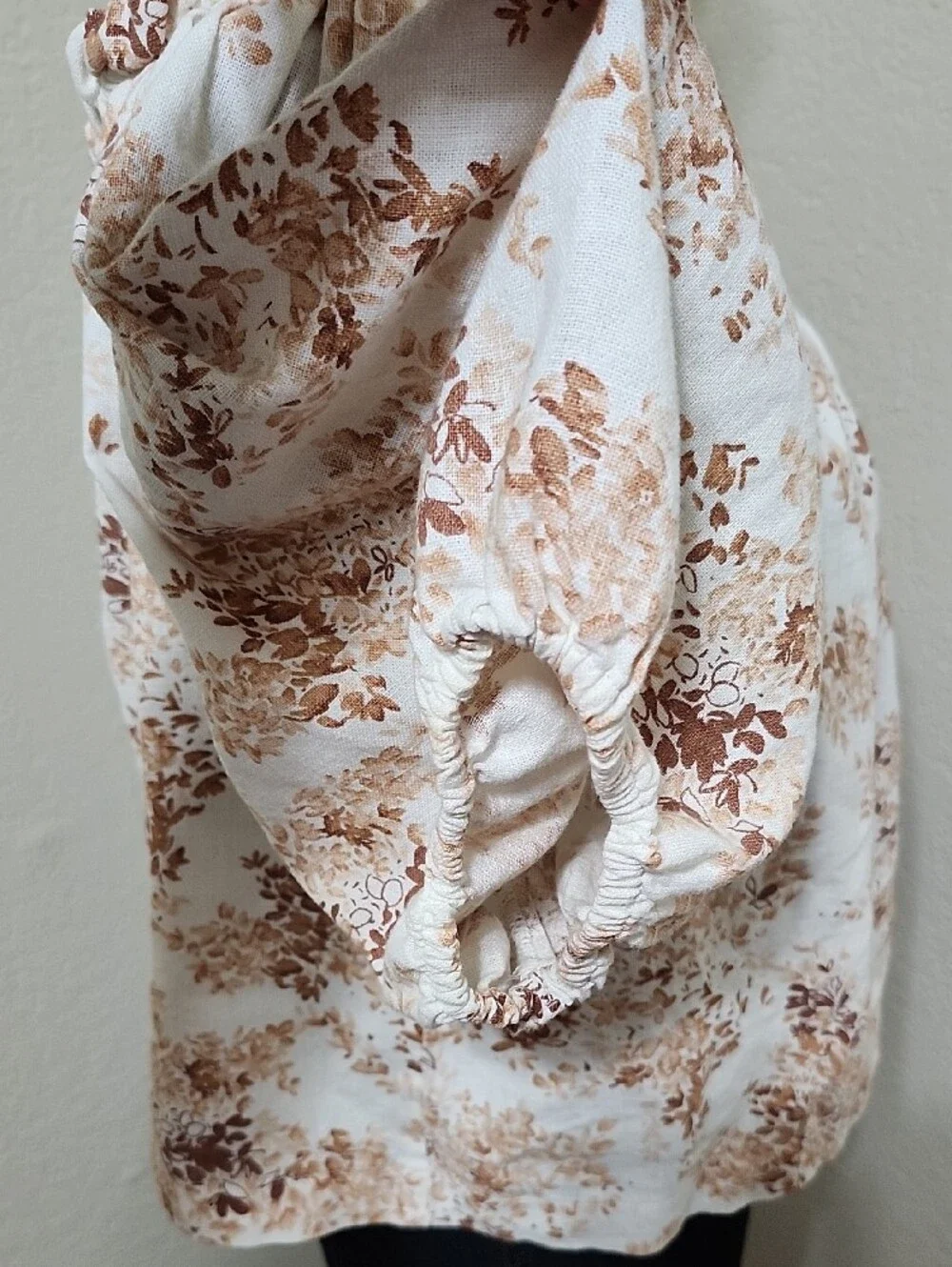 Abercrombie & Fitch Brown Floral Square Neck Puff Sleeve Top Sz S Boho